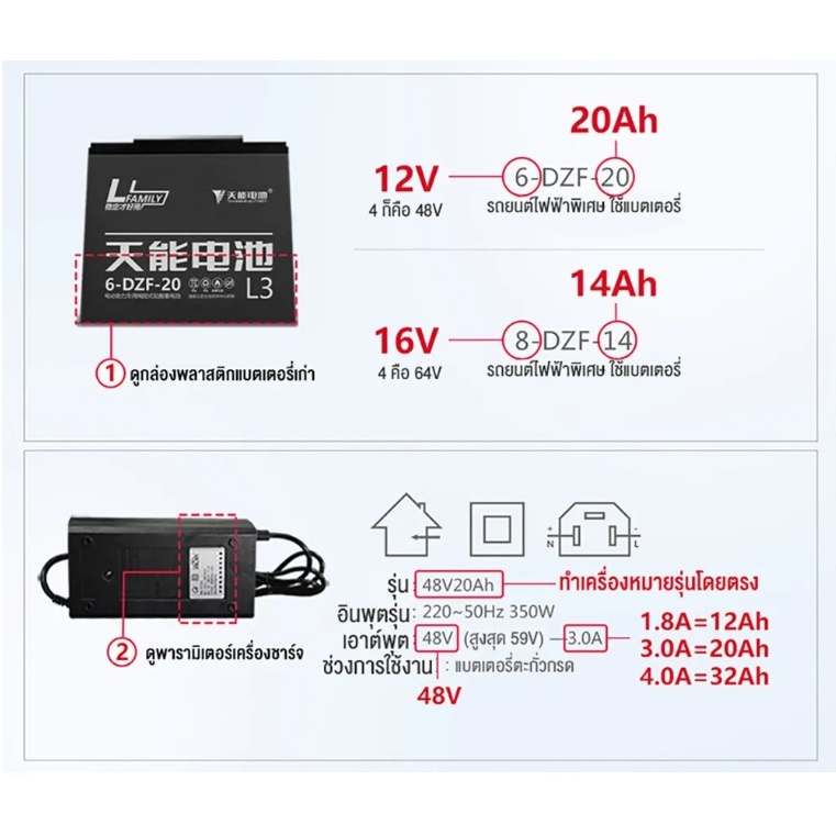 แถมสายต่อ+น็อตฟรี แบตเตอรี่ 4 ก้อน 12V 8AH/12AH/14AH/20AH/24AH/30AH สกู๊ตเตอร์ไฟฟ้า เครื่องสำรองไฟ UPS เครื่องเกษตร C035 - รูปที่ 6