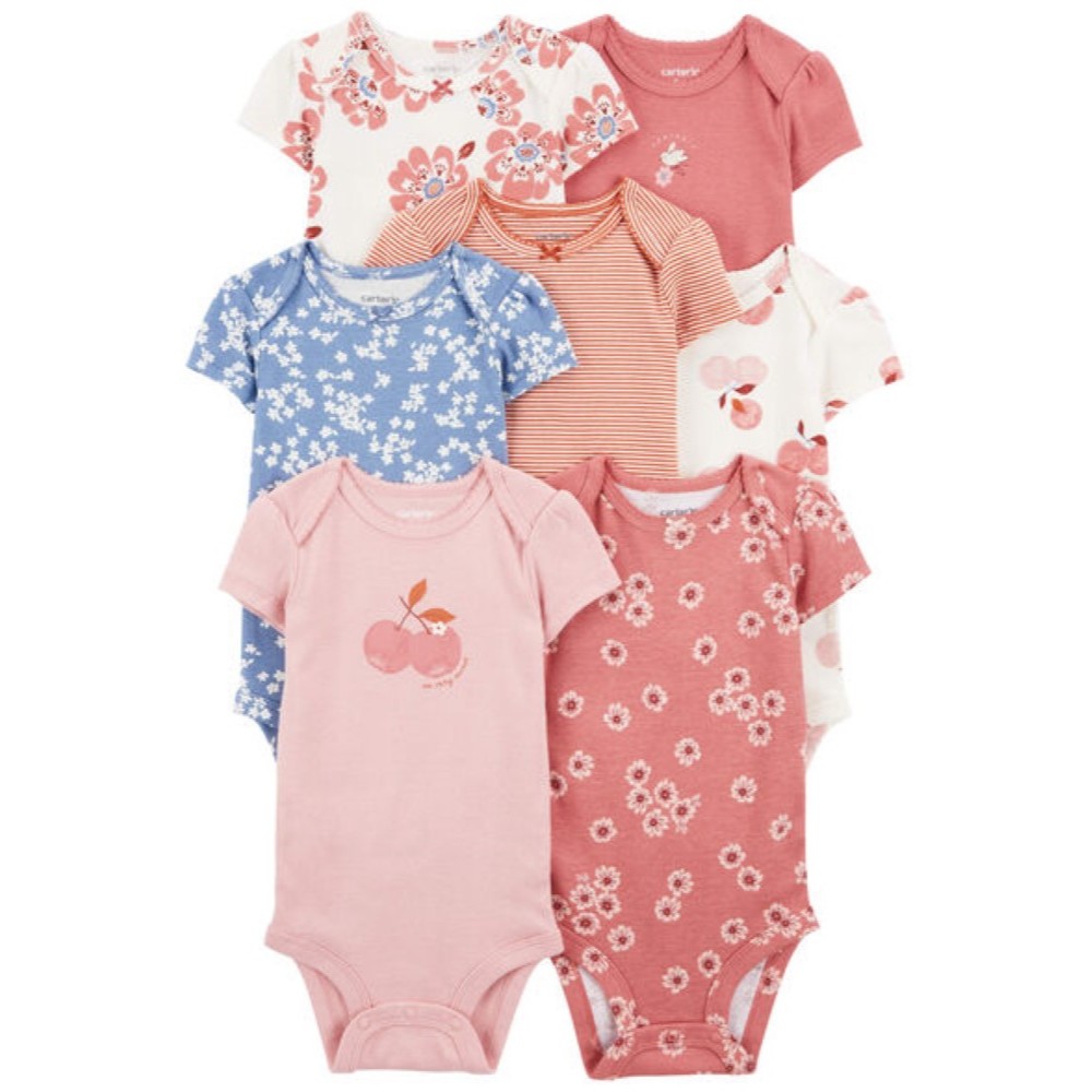 CARTER 7PK PINK FLORAL STRIPE L13 คาร์เตอร์ชุดเซ็ทบอดี้สูทแขนสั้น ลายดอกไม้ สีชมพู