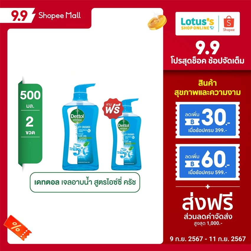 [ซื้อ 1 แถม 1] เดทตอล เจลอาบน้ำ ไอซ์ซี่ ครัช 500 มล. DETTOL SHOWER GEL ICY CRUSHED 500 ML. X 2