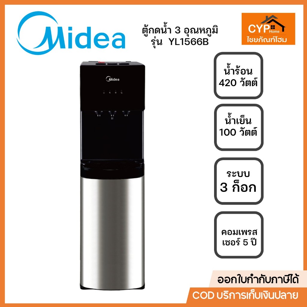 ตู้กดน้ำ 3 อุณหภูมิ ยี่ห้อ  Midea รุ่น YL1566B ร้อน,เย็น,อุณหภูมิห้อง