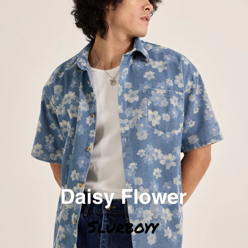 (ส่งด่วน กทม 4 ชม.) SLURBOYY Daisy flower denim เชิ้ตยีนส์ลายดอกไม้ (SB0751)