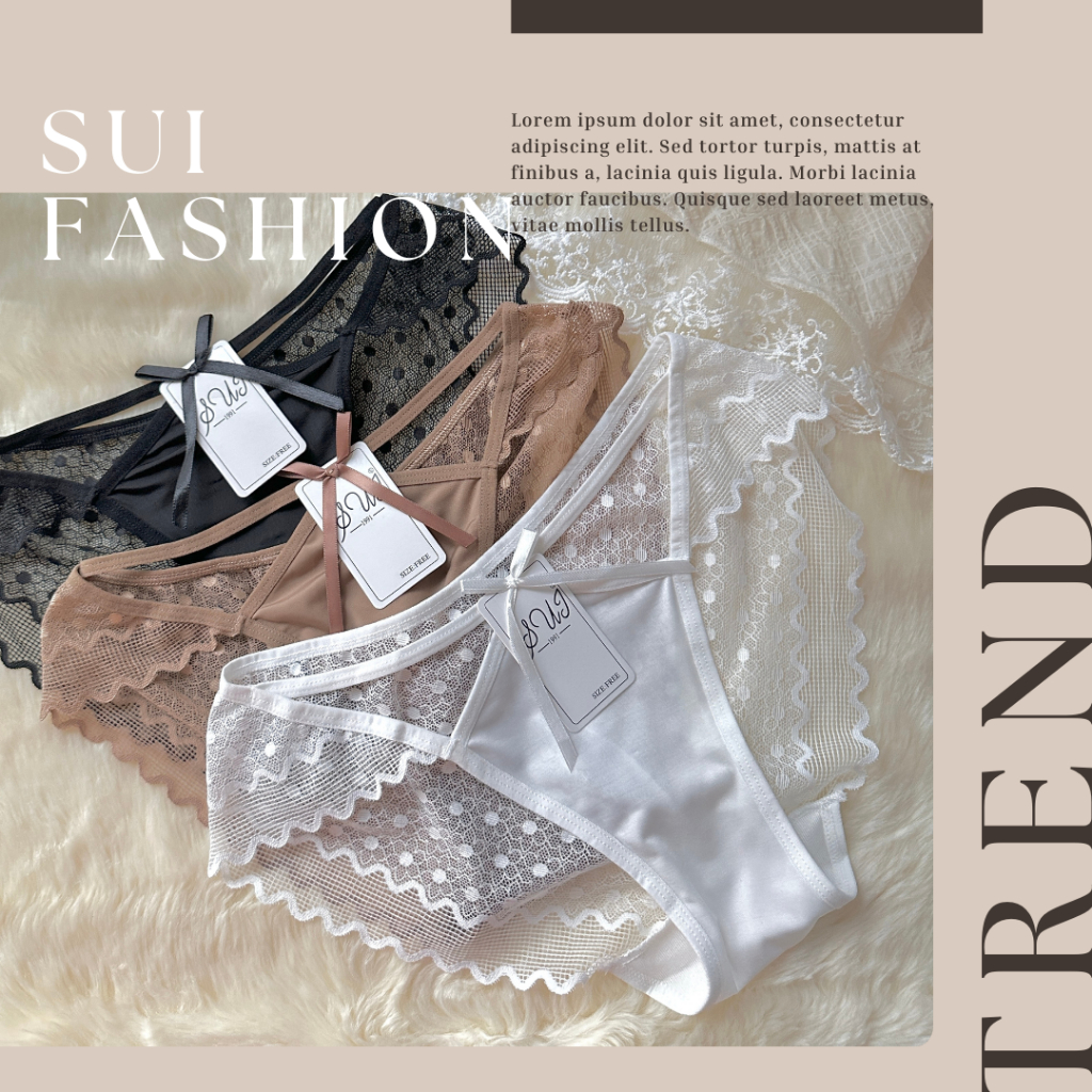 กางเกงในลูกไม้ (214/215) SUI สำหรับผู้หญิง ผ้าฝ้ายลูกไม้ ผ้าลื่นเซ็กซี่ ซีทรู ไม่คัน ระบายอากาศ เอวต่ำ แห้งเร็ว พร้อมส่ง