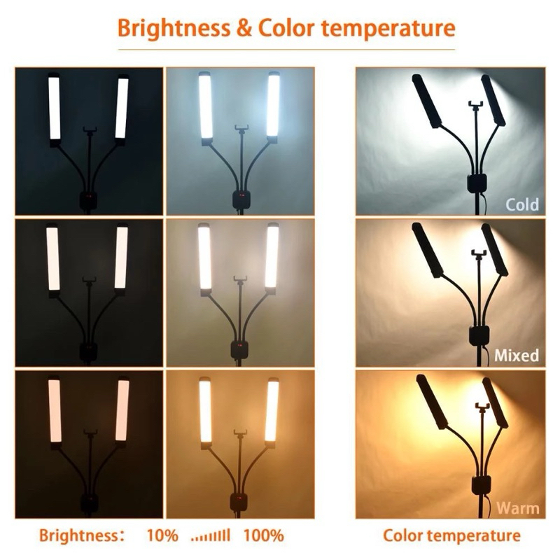 (พร้อมส่ง)ไฟคู่ไฟเติมแสง Led 3200K-4500K-5600K แขนคู่ ยืดหยุ่น 45W หรี่แสงได้ 3 โหมด พร้อมที่วางโทรศัพท์ สําหรับถ่ายภาพ ราคา ถูกที่สุด ดีลบีเคเค แกลเลอรีภาพที่ 3