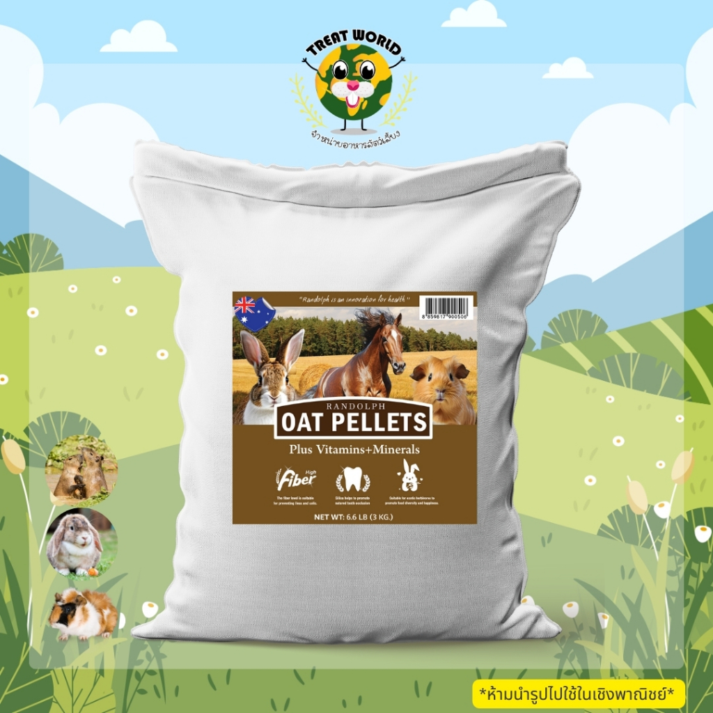 Treat_World RANDOLPH หญ้าโอ๊ตอัดเม็ด เกรดพรีเมี่ยม 3 kg .เพิ่มผสมวิตามินรวมและแร่ธาตุ สำหรับสัตว์ฟันแทะ สัตว์กินพืช