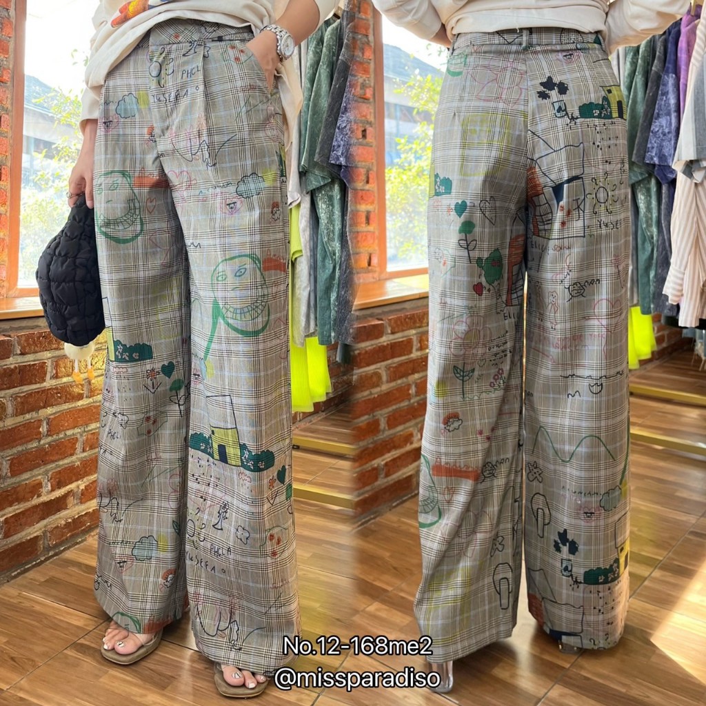 12-168me2 กางเกงขายาวสกรีนภาพวาดน้ำตาล🏕️.:｡ลายเก๋ไม่เหมือนใคร ได้ไปไม่มีผิดหวัง🌈😘