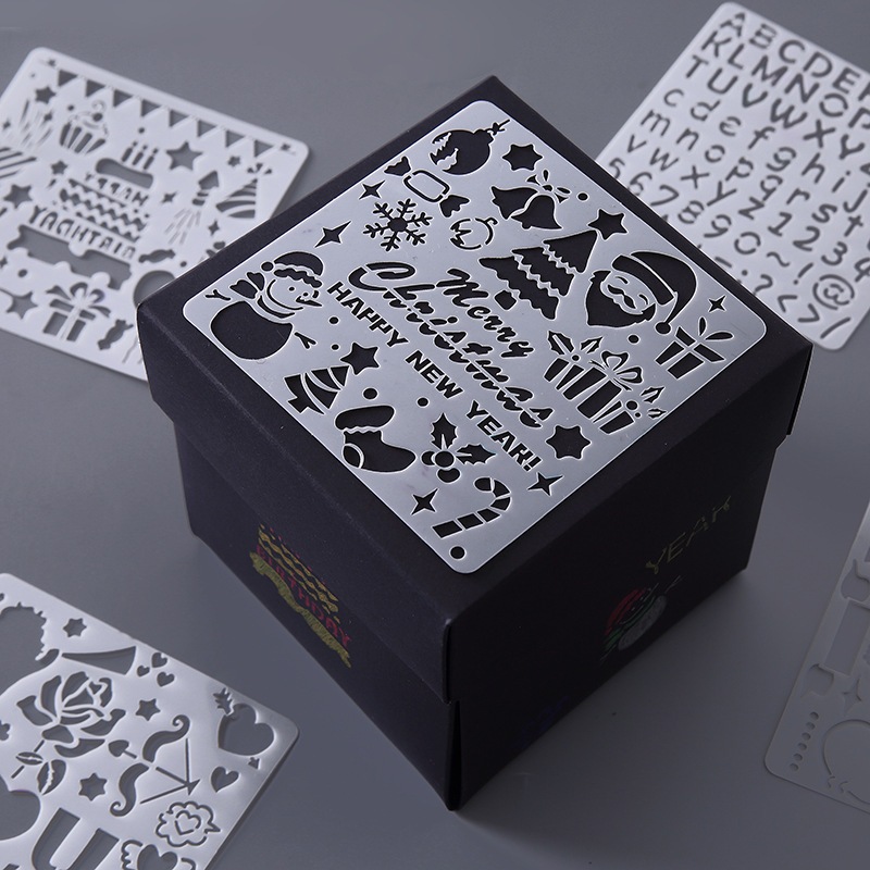 [ส่งไว] ไม้บรรทัดสี่เหลี่ยมพร้อมแม่แบบ 5แผ่น/ชุด (YWWL004)