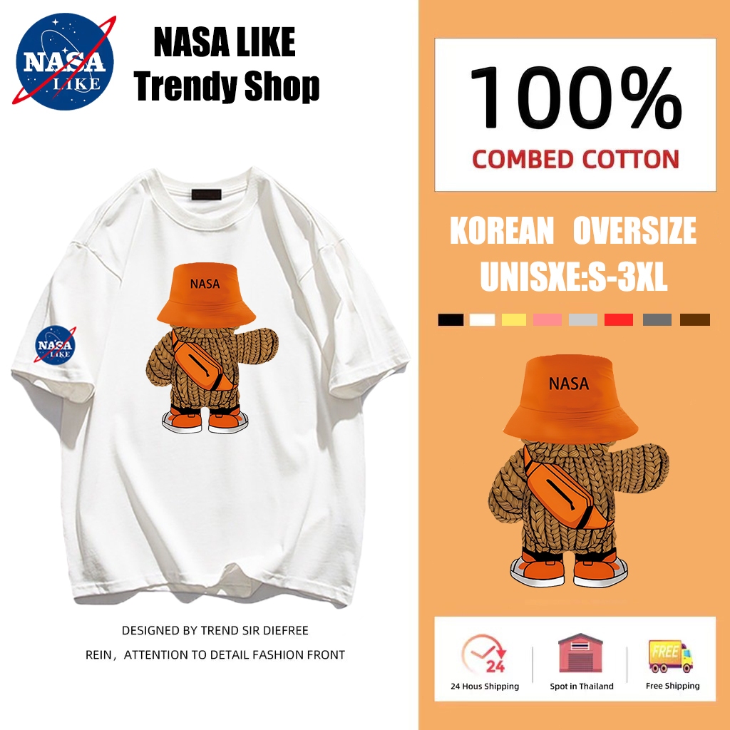 NASA LIKE จัดส่งตลอด 24 ชั่วโมง เสื้อยืด ผ้าฝ้าย แขนสั้น คอกลม โอเวอร์ไซซ์ หลายสี สําหรับผู้ชาย และผู้หญิง