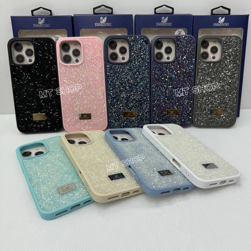 SWAROVSKI เคสมือถือ ประดับเพชรคริสตัล พลอยเทียม วิบวับ แฟชั่นหรูหรา สําหรับ iPhone 16 16Plus 16pro 16Promax 15 14 12pro