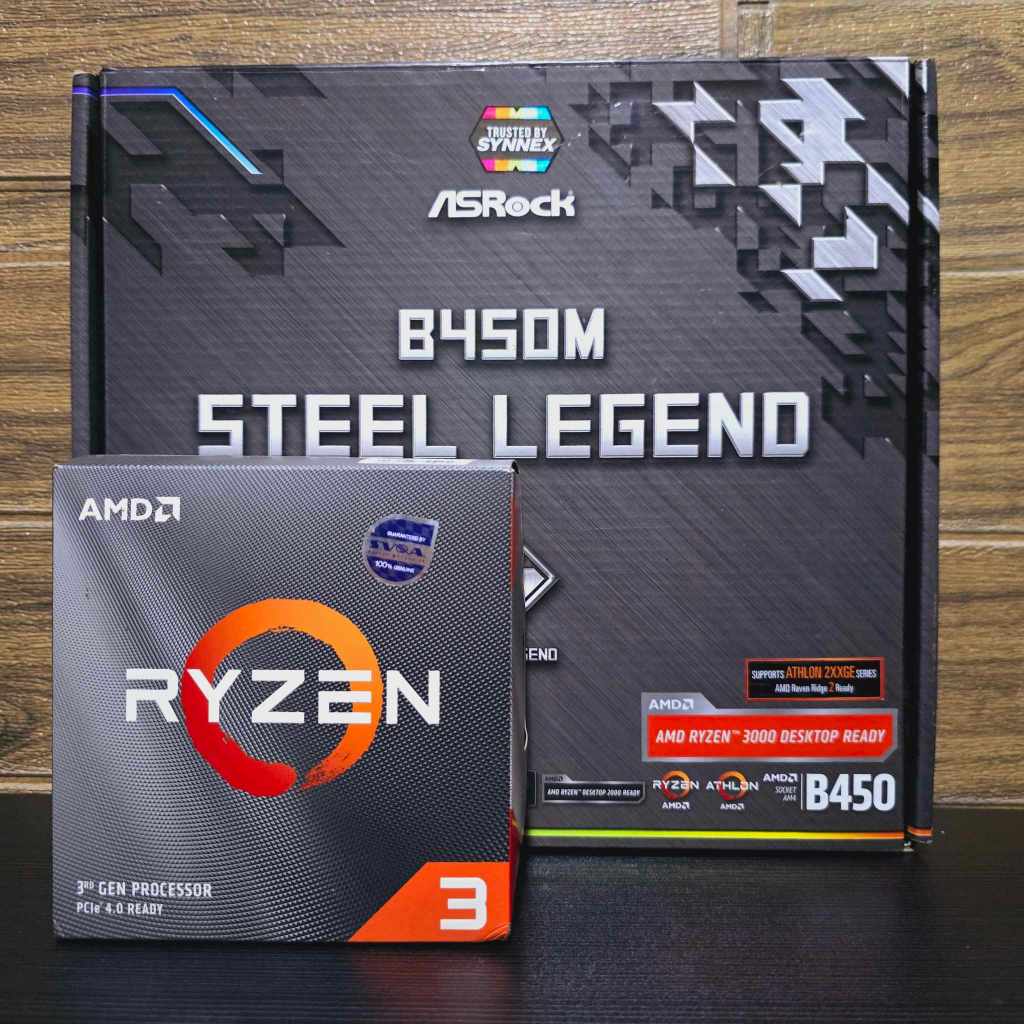 CPU AMD RYZEN 3 3300X 4C/8T + ASROCK B450M STEEL LEGEND (AM4) + RAM 16GB BUS 2666  มือ2/ใช้งานปกติ
