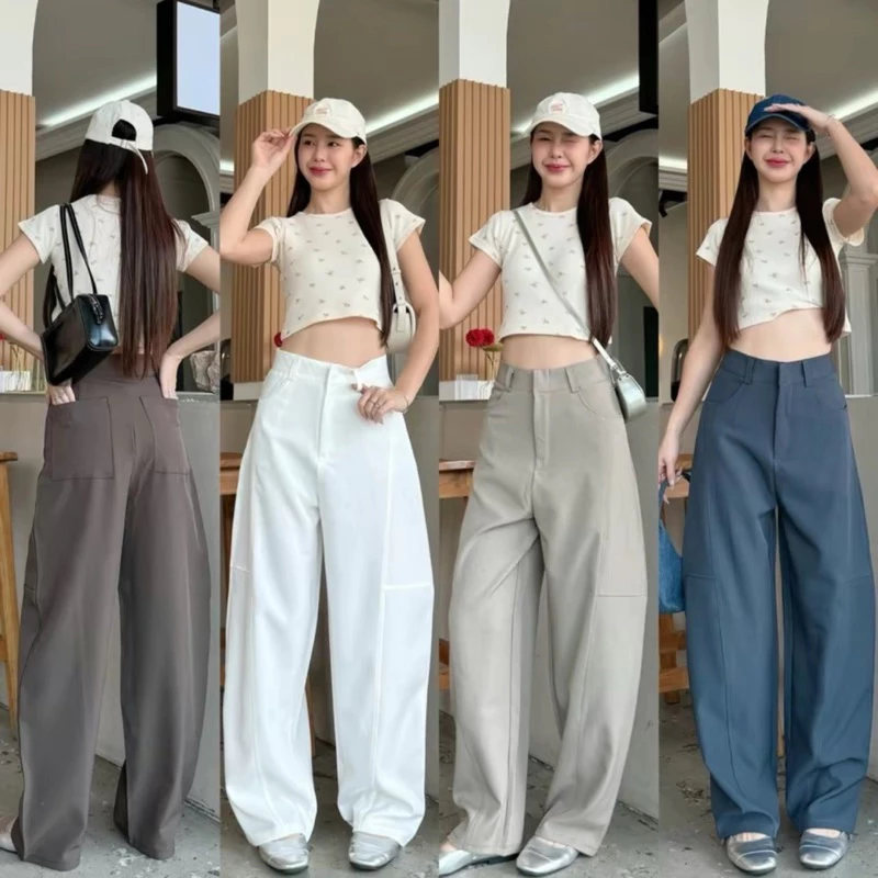 กางเกงขากระบอกทรงบอลลูน พรางหุ่นพรางสะโพก ผ้าออดี้ผ้าหนา detail กระเป๋าด้านหลัง
