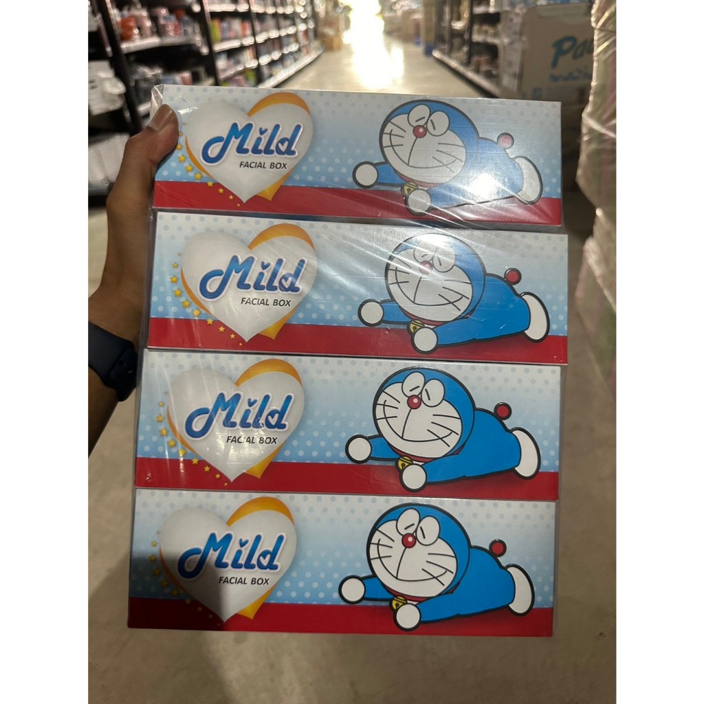 [แพ็ค 4 หนา 2 ชั้น] กระดาษทิชชู่ กระดาษเช็ดหน้า มายด์ (Mild facial box) ลายโดราเอม่อนลิขสิทธิ์แท้ กล่องบรรจุ 120 แผ่น