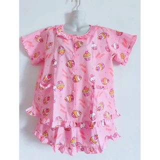 👕ชุดนอนผู้ใหญ่ แขนสั้นขาสั้น คอกลม ลายการ์ตูน ลายริ้ว สินค้าพร้อมส่ง