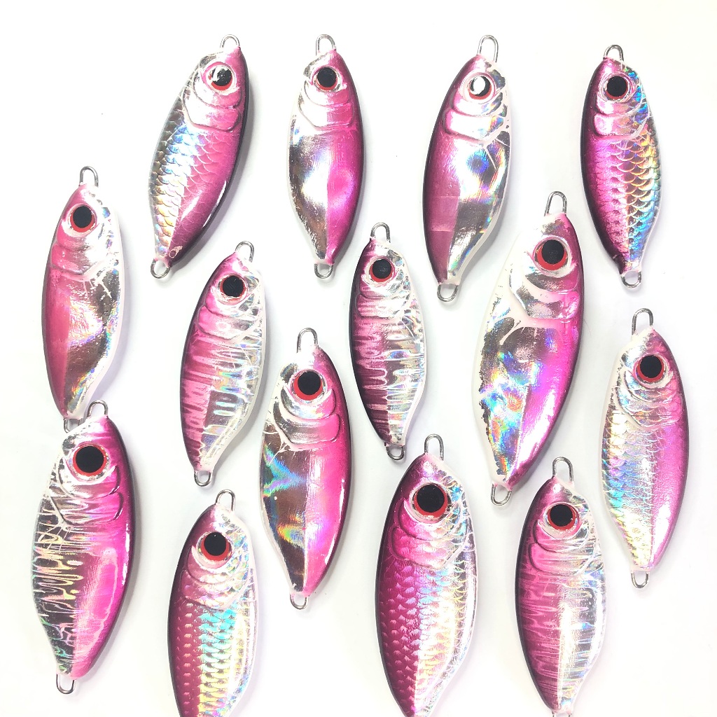 A-016 เหยื่อจิ๊กสีชมพู Pink Hologram Jig 50g-110g งานทะเล รูปที่ 5