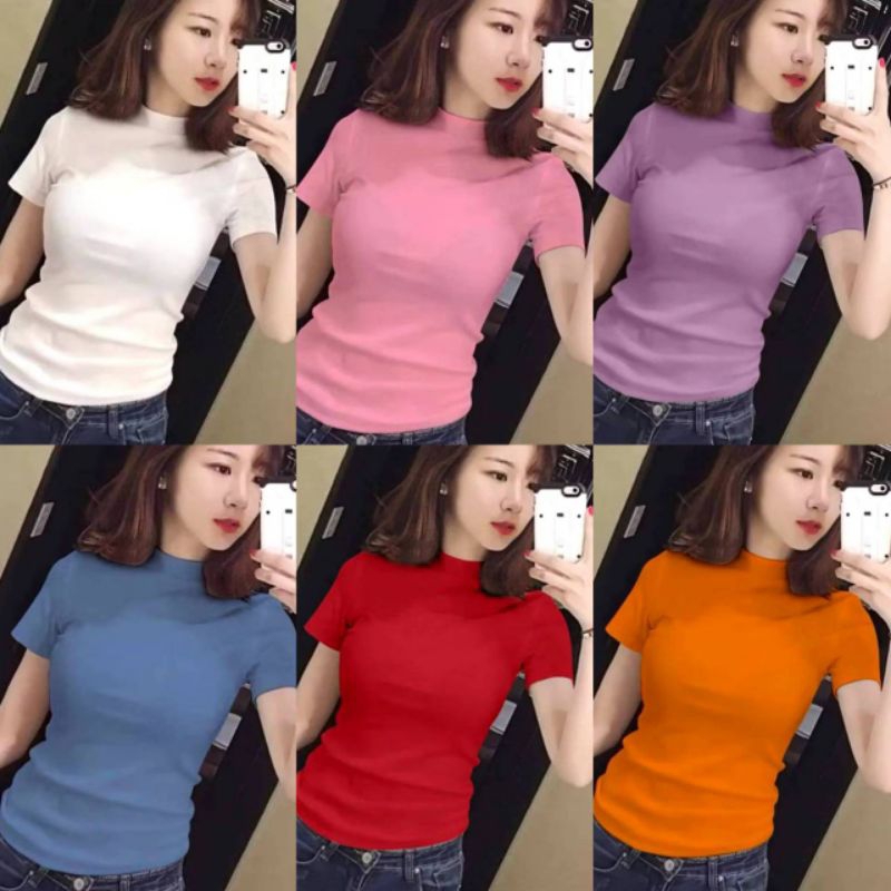 เสื้อคอเต่าแขนสั้น เต็มตัว (ผ้าคอตตอน) สุดฮิตอินเทรนด์ เสื้อยืดคอเต่าสีพื้น เต็มตัว