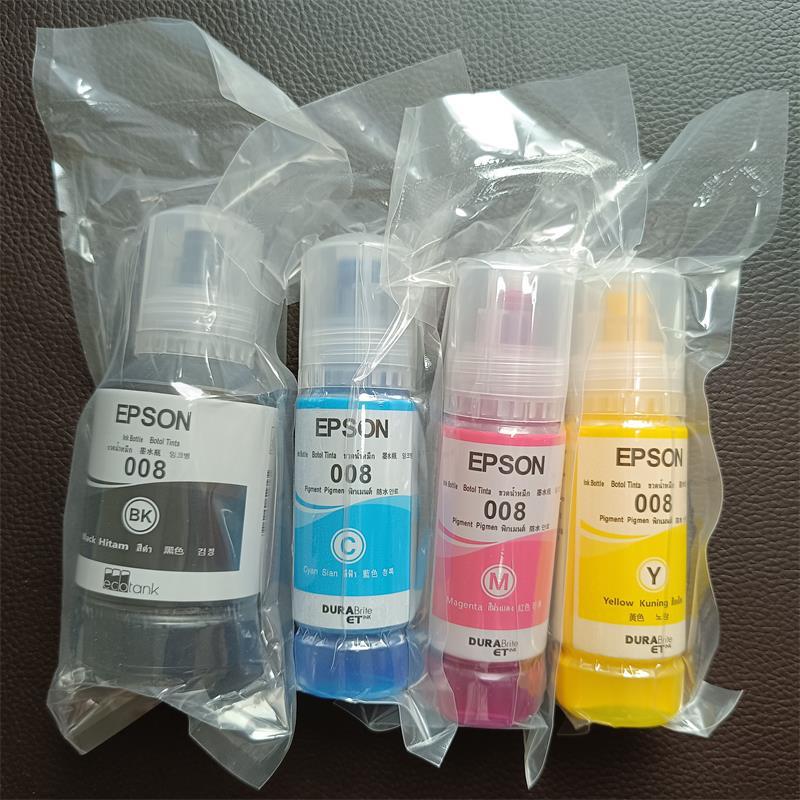 Ink EPSON 008 หมึกสีแท้ (ไม่มีกล่อง) หมึกกันน้ำ ทุกสี 008 BK C M Y เหมาะสำหรับรุ่น EPSON (ใช้ได้กับ 