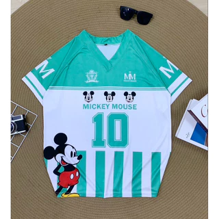 ( M5 ) เสื้อยืดผ้าไมโคร คอวีไขว้ ลายมิ๊ก เลข10 L-3XL
