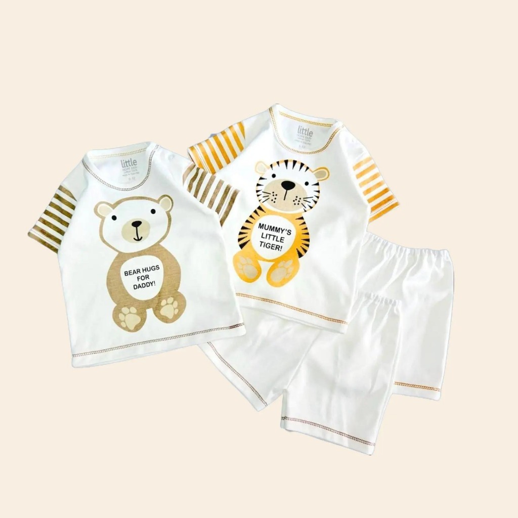 เซ็ตเสื้อแขนสั้น+กางเกง ลายหมี/เสือ New Born แบรนด์ Little