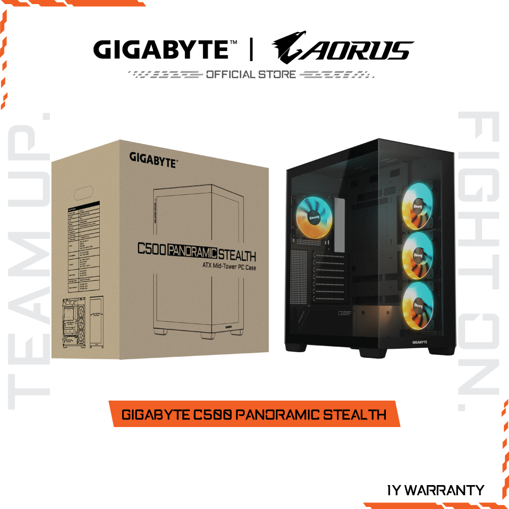 GIGABYTE CASE (เคสเกมมิ่ง) C500 PANORAMIC STEALTH | ATX Mid Tower | 1 Year Warranty (GB-C500P ST)
