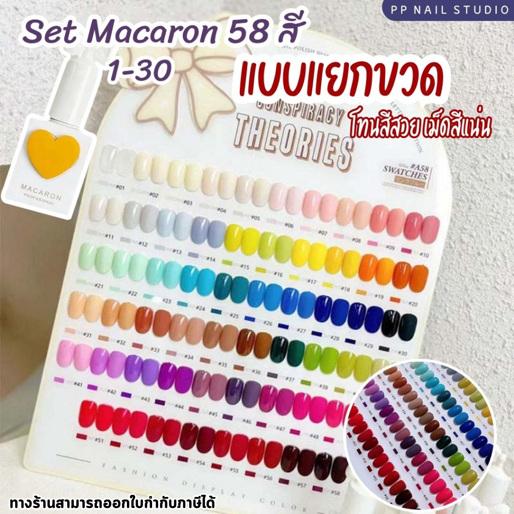 แบบแยกขวด (1-30) Set Macaron 58 สี ยาทาเล็บ สีเจล เล็บเจล