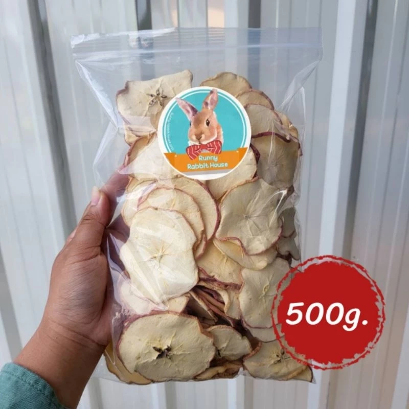ในliveลด100💥 แอปเปิ้ลอบแห้ง ถุง500g. ขนมผลไม้เสริมวิตามินสำหรับสัตว์ฟันแทะ