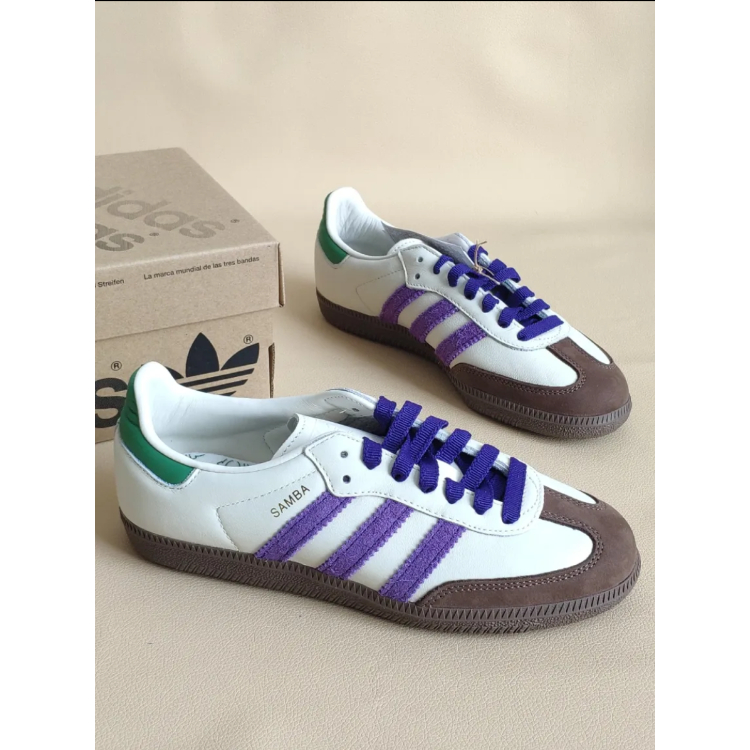 adidas originals SAMBA OG leather non-slip shock-absorbing low-top sneakers white purple brown