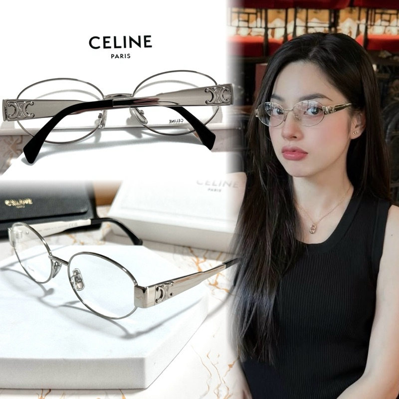 < Eyewear By Mr.B > - กรอบแว่นตา Celine CL50140U สีเงิน ของแท้ !! พร้อมอุปกรณ์คร