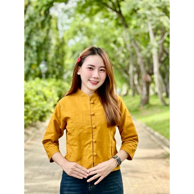 เสื้อผ้าฝ้ายพื้นเมืองคอจีนแขนสี่ส่วน