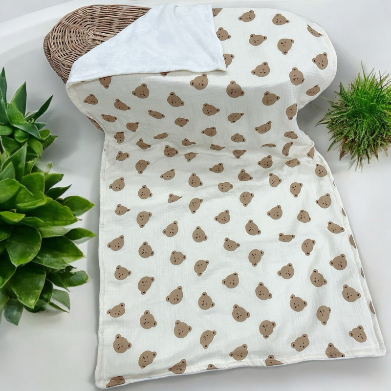 ผ้าเช็ดตัวทารก2 ด้าน มัสลินย่นออแกนิก+ขนหนูเยื่อไผ่ 50x100cm