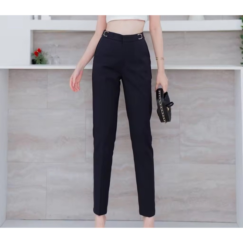 กางเกงขายาว Miss Daisy  No.6155 ขอบเอวแต่งด้วยอะไหล่่ทอง มีสไตล์