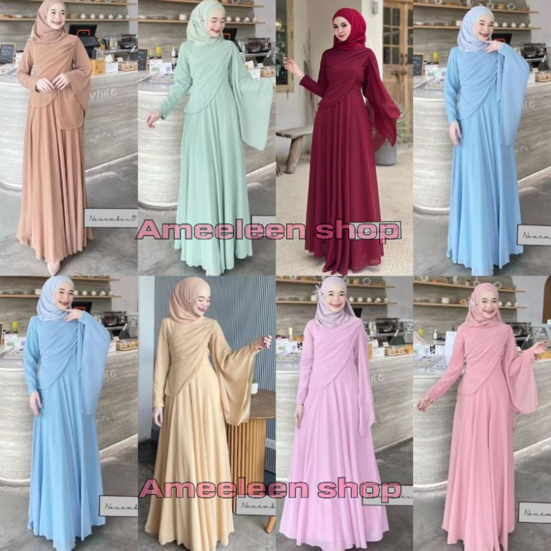 ชุดเดรสอิสลาม ชุดเดรสมุสลิม ใบเฟิร์น ชีฟอง 01