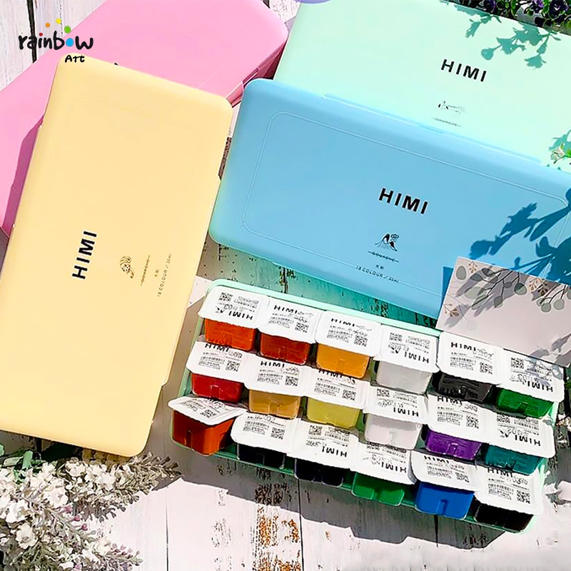MIYA สีกวอช 18/24 สี * 30 มล. สีโปสเตอร์ สีสันสดใส Gouache มาพร้อมกับจานสี การออกแบบถ้วยเยลลี่ที่ไ