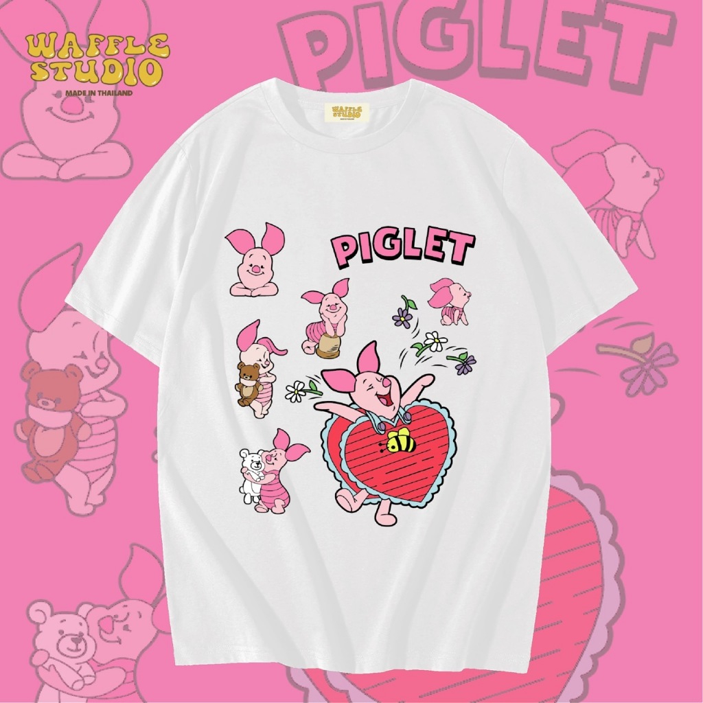 [ ส่งฟรี ] WS0416 เสื้อยืดโอเวอร์ไซส์ เสื้อยืดเกาหลี ผ้าคอตตอน 100% เสื้อยืด Piglet พิกเล็ต WAFFLE STUDIO