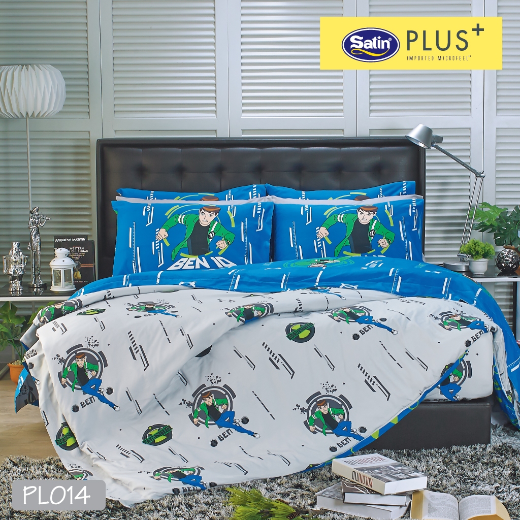 Satin Plus ชุดผ้าปูที่นอน 6 ฟุต 5 ฟุต 5 ชิ้น+ผ้านวมขนาด100"x90" ลายการ์ตูน สัมผัสเรียบลื่นไม่มีรอยต่อ(PL)