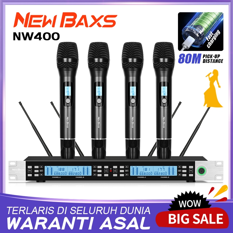 NEW BAXS NW400/NW200 ใหม่ไมโครโฟนไร้สายระดับมืออาชีพ 4/2 ช่องไมโครโฟนมือถือโลหะความถี่ UHF ไมโครโฟนห