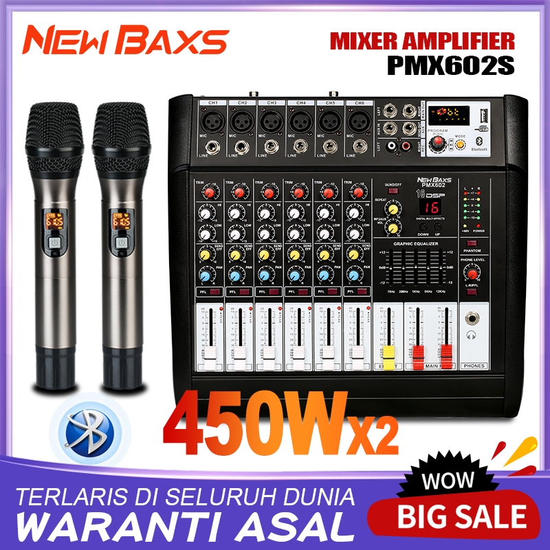 NEW BAXS PMX602D/PMX602S มิกเซอร์มืออาชีพ 6 ช่อง 16DSP อีควอไลเซอร์ 2 ชั้น EQ ไมโครโฟนไร้สายแบบใช้มื