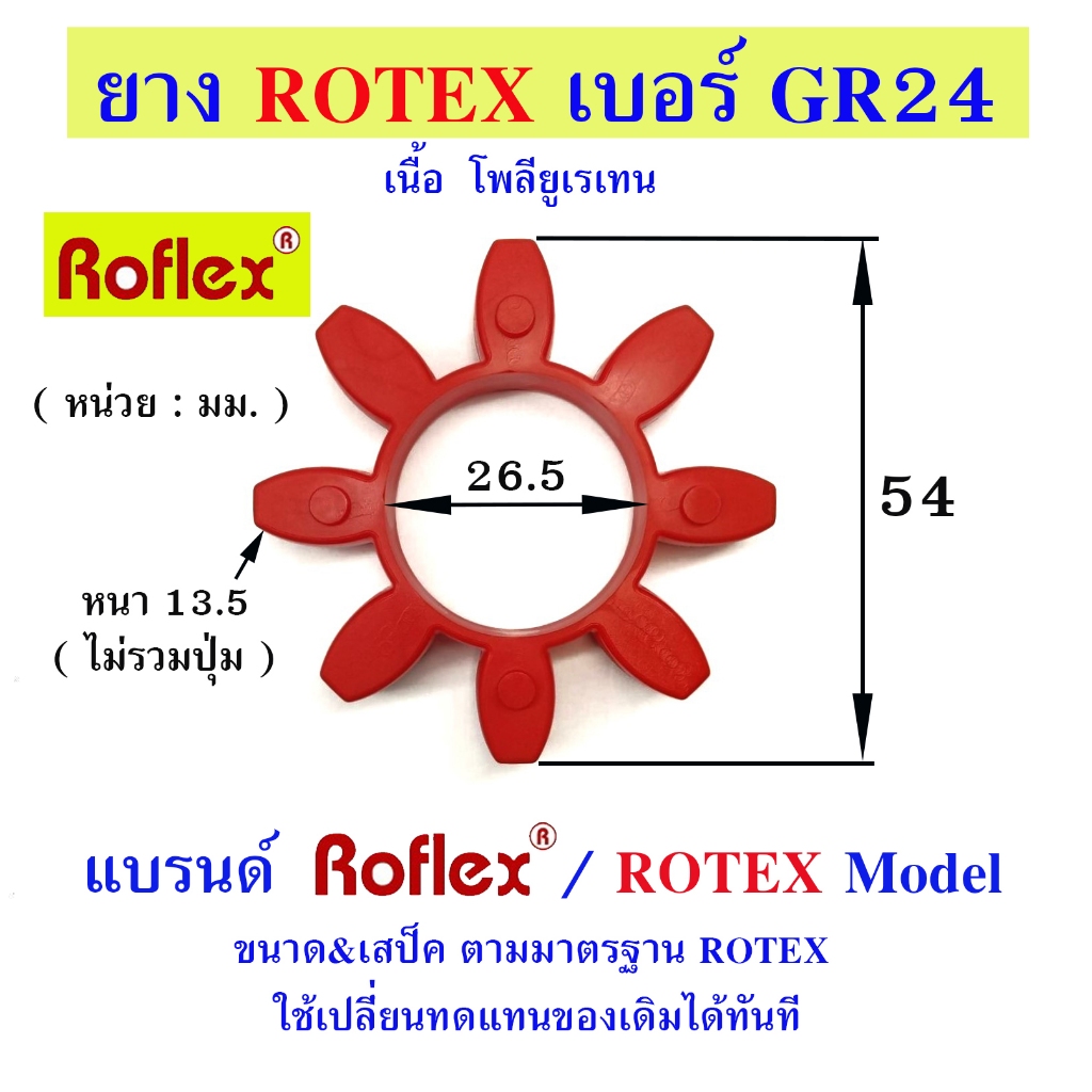 ยางคัปปลิ้ง ROTEX GR 24 แบรนด์ ROFLEX / ROTEX MODEL ยางยอย ยาง6แฉก ยางโพลียูเรเทนสีแดง