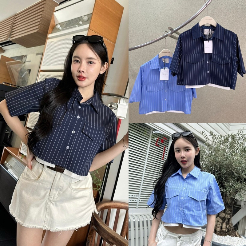 Basic cropped shirt" เสื้อเชิ้ตทรงครอปแขนสั้นสุดชิค ดีเทลแต่งกระเป๋าหน้า 2ข้างเก๋ๆ