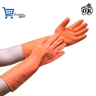 ขอบิลเบิกได้ ถุงมือแม่บ้านOKสีส้ม ถุงมือเอนกประสงค์,ถุงมือยางธรรมชาติสีส้ม(12คู่) RUBBER GLOVES
