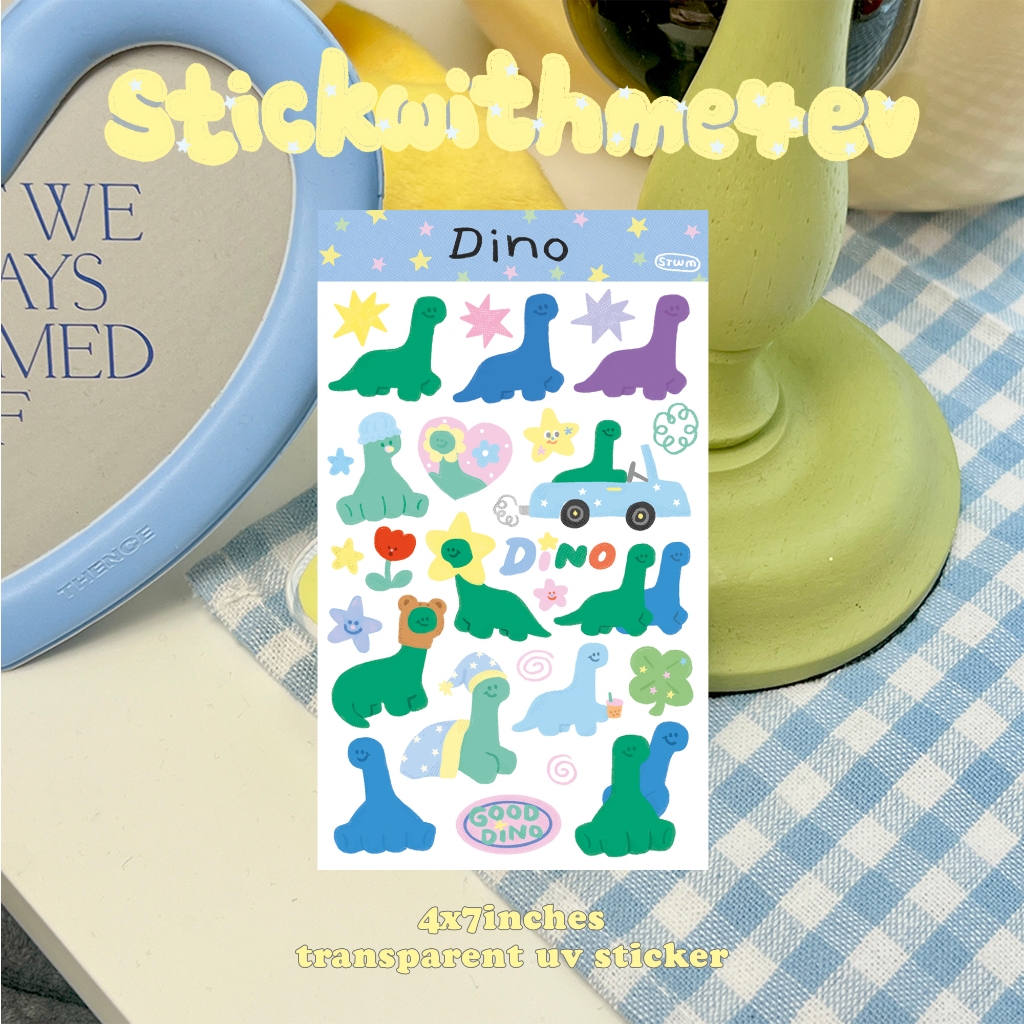 4x7in Dino sticker สติกเกอร์ไดคัทไดโนในแอคชั่นต่างๆ ขอบใส กันน้ำ | Stickwithme4ev