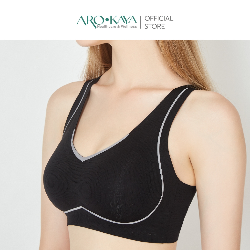 Arokaya Yoga Bra บราสำหรับใส่เล่นโยคะ สปอร์ตบรา เสื้อชั้นใน ไร้โครง ไร้ตะเข็บ สีดำ รุ่น AB2102