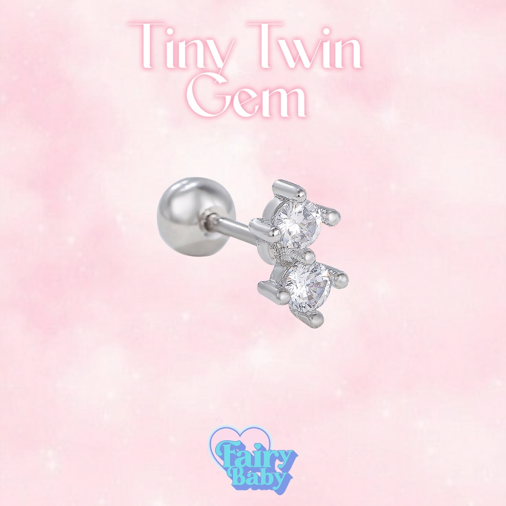 Fairybaby จิว Tiny Twin Gem (1 ชิ้น) จิวหู จิวต่างหู โทนขาว (J1-155)