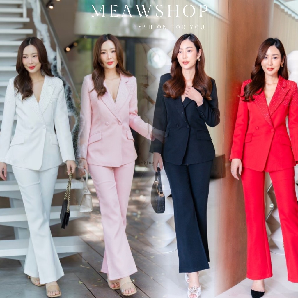 Set เสื้อสูท+กางเกงขายาว S-5XL สูทผู้หญิง ชุดทำงาน สาวอวบ ชุดออกงานสาวอวบ ชุดCEO Blazer ชุดสูท งานป้าย #10031