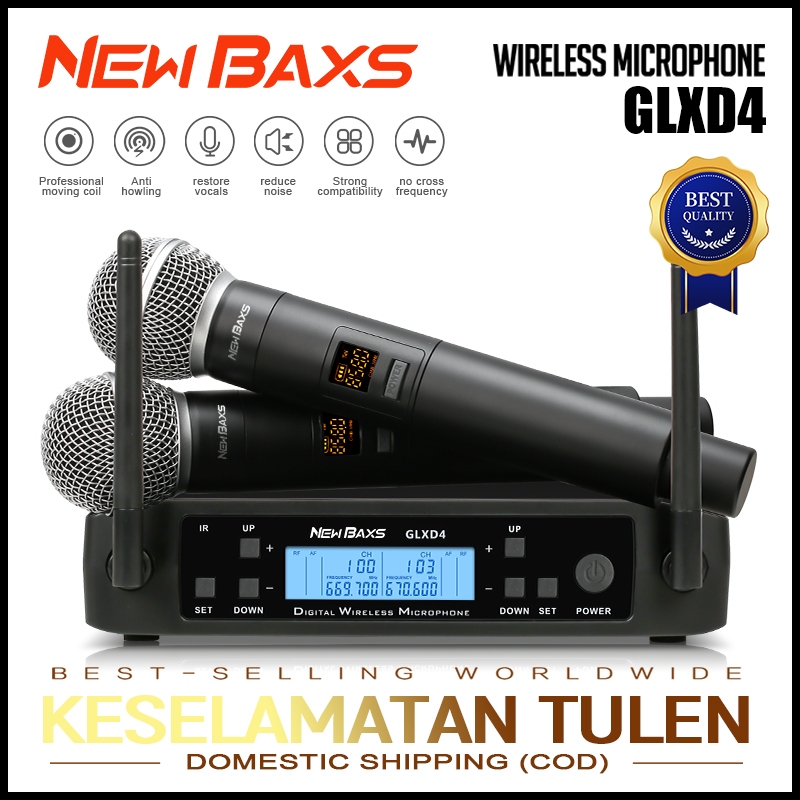 NEW BAXS GLXD4 ไมโครโฟนไร้สายหนึ่งสำหรับสอง 2 ไมโครโฟนแบบใช้มือถือ UHF Band 2 ช่อง 640 เมกะเฮิร์ตซ์ไ