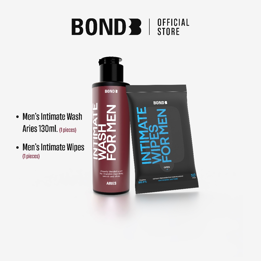 Bond Men's Intimate Wash Aries 130 ml. (สูตรอุ่น) + Bond Men's Wipes sachet 10 sheets 1 ห่อ