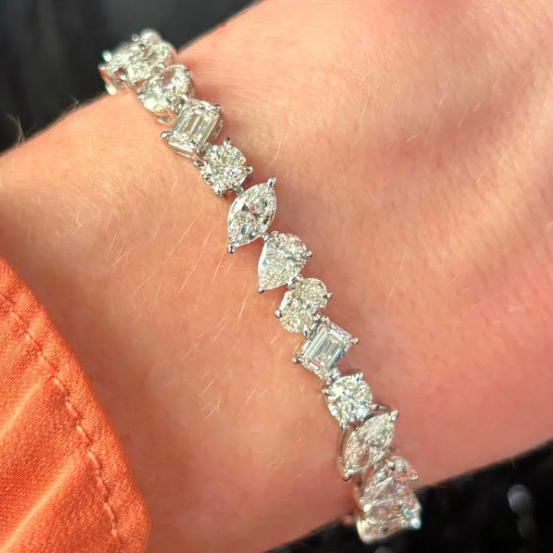สร้อยข้อมือเพชรทองคำขาว 11.2 ct Lab Diamond Fancy Shape Tennis Bracelet - White Gold 9K