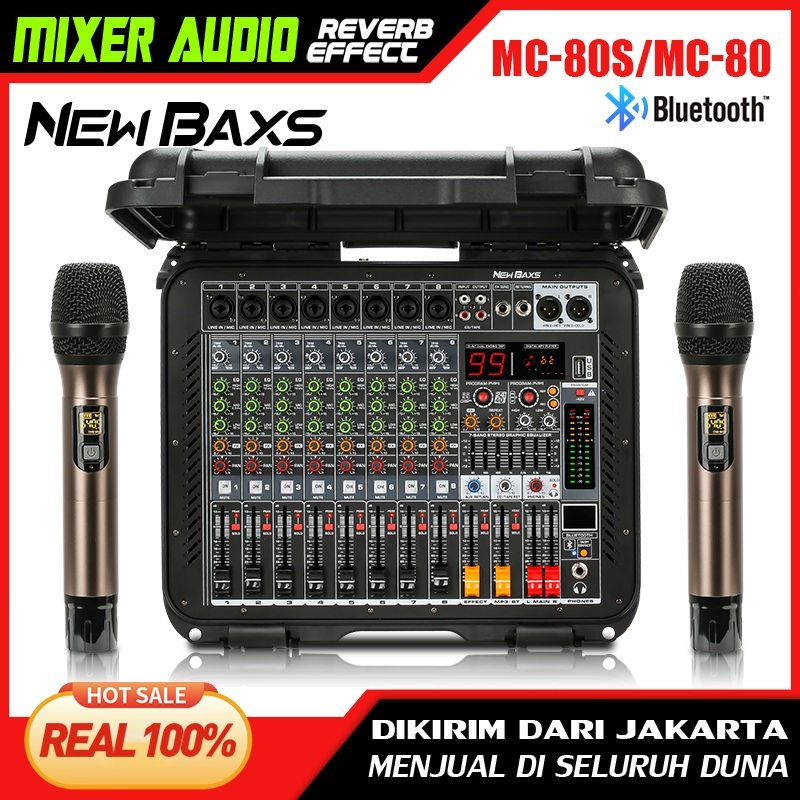 NEW BAXS คอนโซลเสียง 1200W*2 16DSP EQ 7 แบนด์ MC80/MC80S เพาเวอร์แอมป์ 8-channel มิกเซอร์,USB,MP3,บล