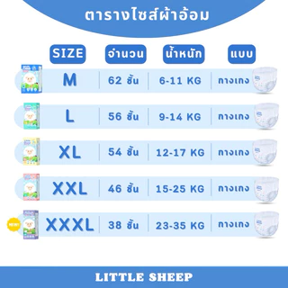 ( 3 แพ็ค ) Little Sheep ลิตเติ้ล ชีพ ผ้าอ้อมเด็ก แพมเพิสแบบกางเกง Size M-XXXL รุ่น Ultra Thin