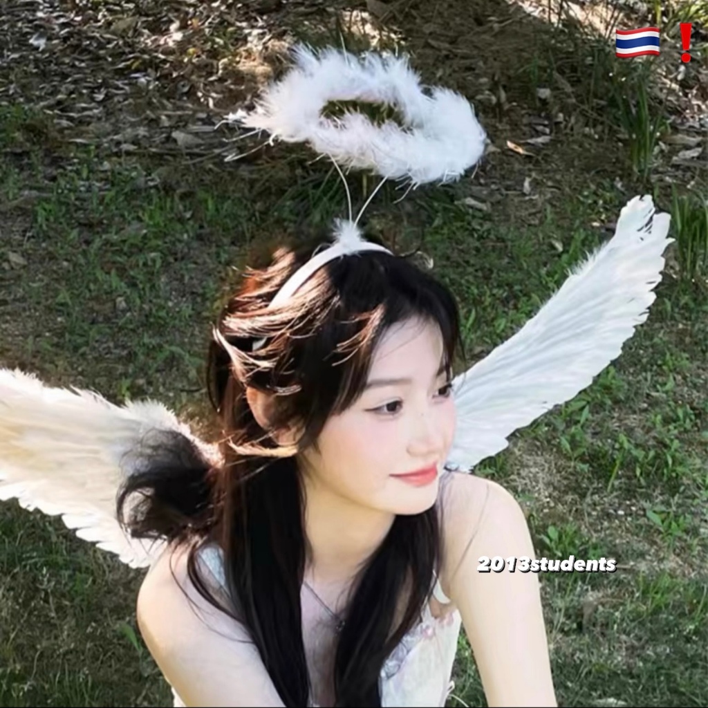 [พร้อมส่ง] ที่คาดผมนางฟ้าขนขาว ฟรีไซส์ ที่คาดผมฮาโลวีน ที่คาดนางฟ้า angel headband