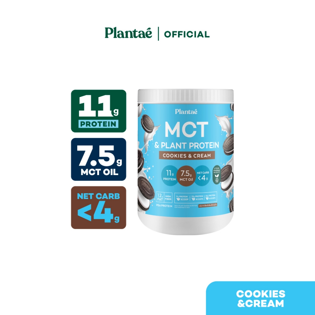 [ลด 130.- PLAN9SEP] Plantae MCT & Plant Protien : รส Cookies & Cream 1 กระปุก ขนาด 500g : โปรตีนพืช 