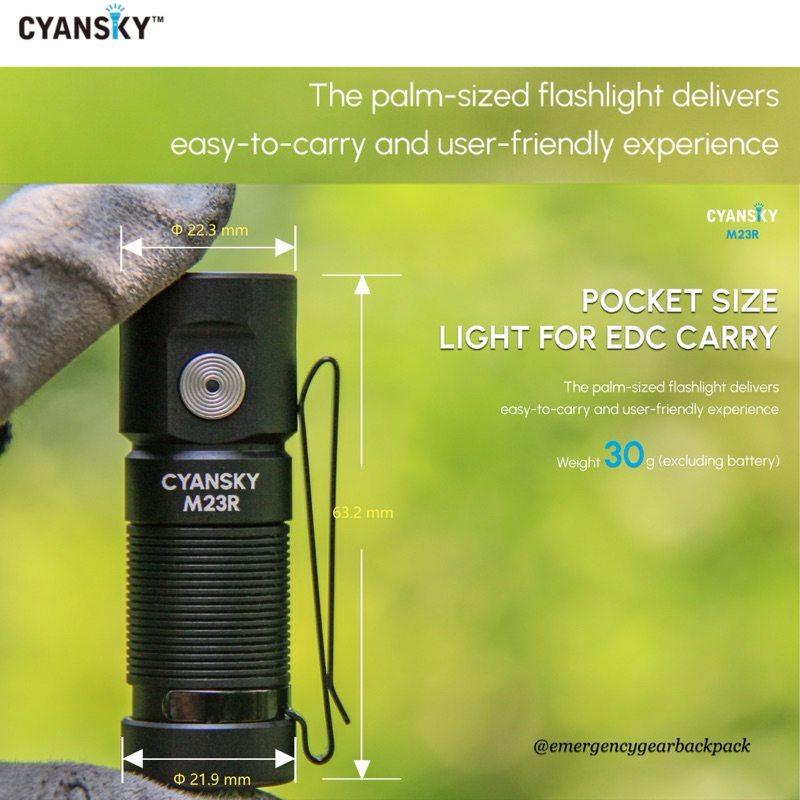 Cyansky M23R High Performance EDC Flashlight 1200 Lumens 110M